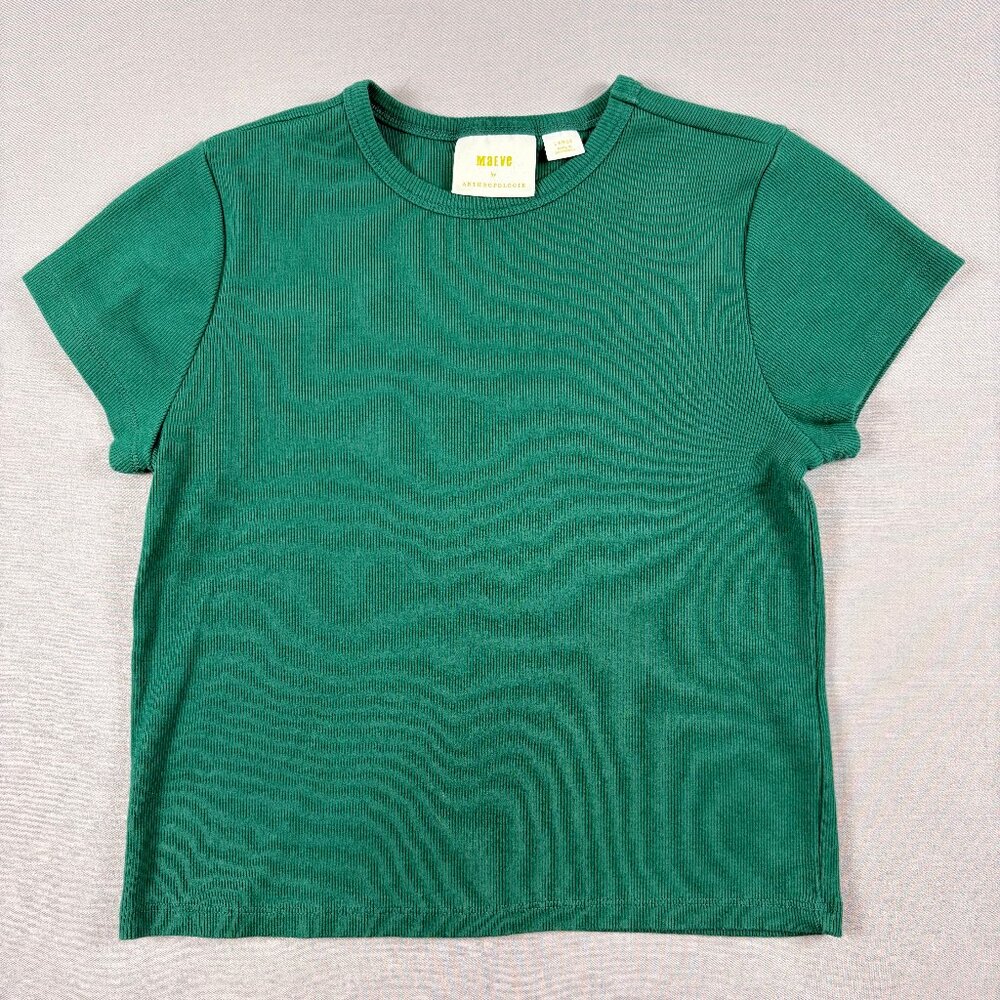 Maeve Anthropologie Green Ribbed Short Sleeve Baby Tee Women’s Large Stretch Top